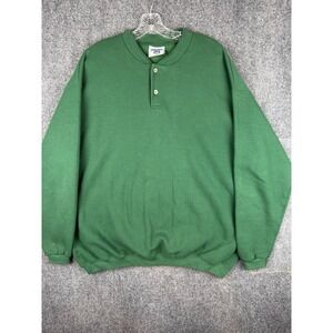 Lee Heavyweight Henley Sweatshirt Mens XL Green Long Sleeve Crew Neck Made USA